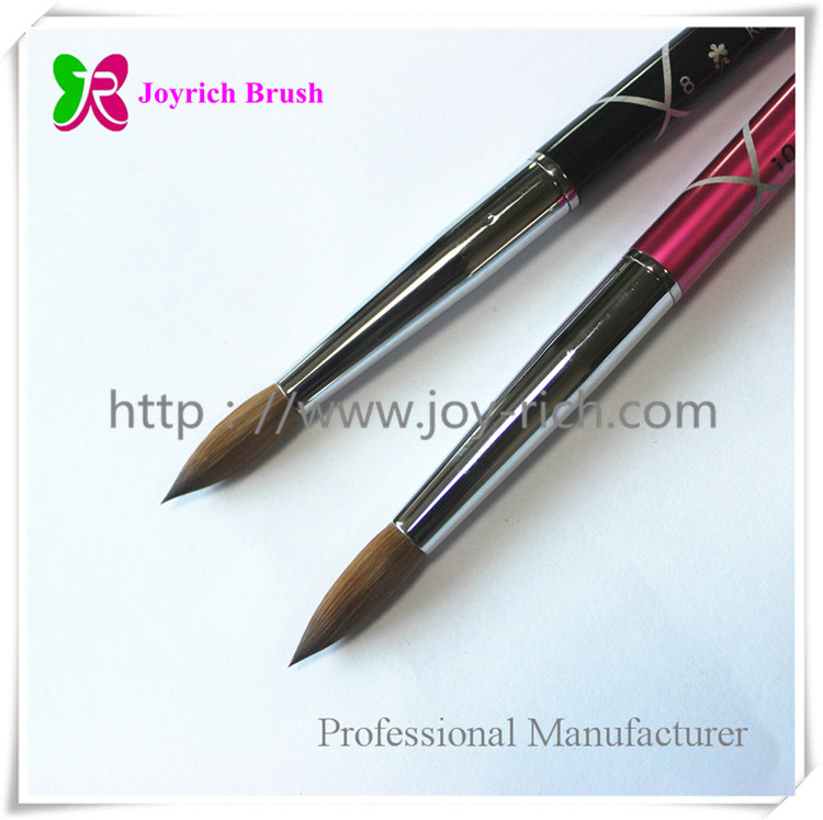 JRA21--Pink metal handle with laser engraving kolinsky hair acrylic nail brush