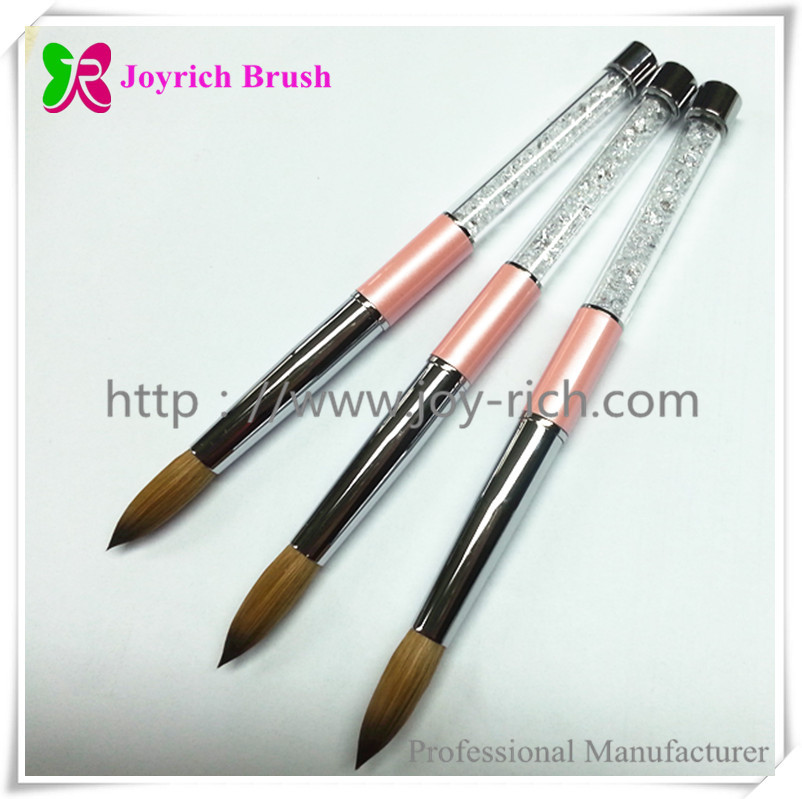 JRA30--Pink handle with rhine stone kolinsky hair acrylic nail brush